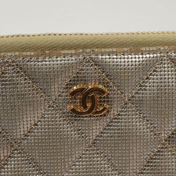 CHANEL Matelasse Long Wallet Leather Silver CC Auth 132807