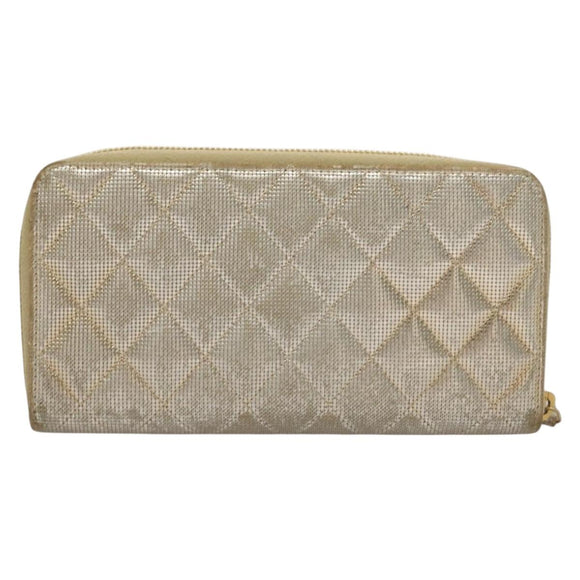 CHANEL Matelasse Long Wallet Leather Silver CC Auth 132807