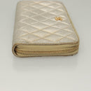 CHANEL Matelasse Long Wallet Leather Silver CC Auth 132807-4