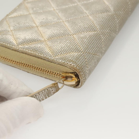 CHANEL Matelasse Long Wallet Leather Silver CC Auth 132807