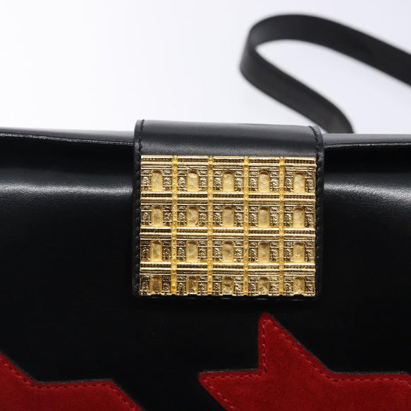 CELINE Arc de Triomphe Shoulder Bag Leather Black Red gold Auth 132815