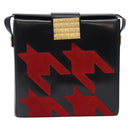 CELINE Arc de Triomphe Shoulder Bag Leather Black Red gold Auth 132815-13