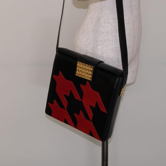 CELINE Arc de Triomphe Shoulder Bag Leather Black Red gold Auth 132815