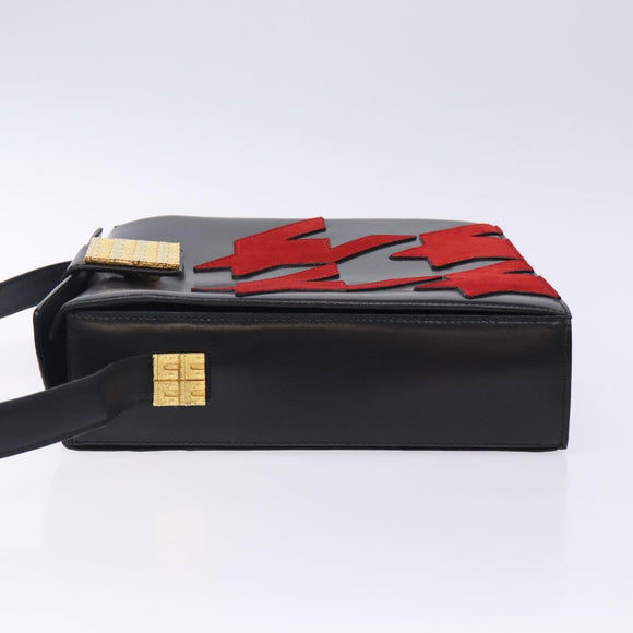 CELINE Arc de Triomphe Shoulder Bag Leather Black Red gold Auth 132815