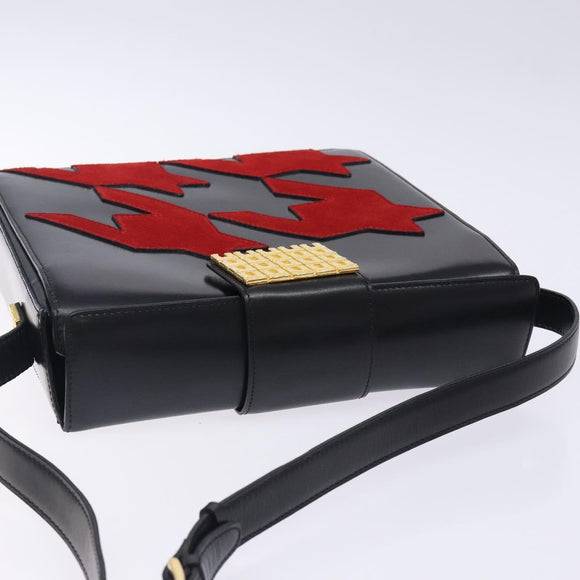 CELINE Arc de Triomphe Shoulder Bag Leather Black Red gold Auth 132815