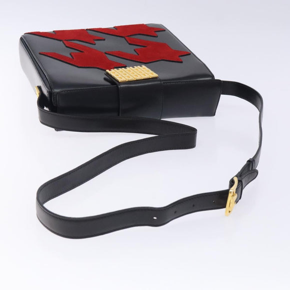 CELINE Arc de Triomphe Shoulder Bag Leather Black Red gold Auth 132815