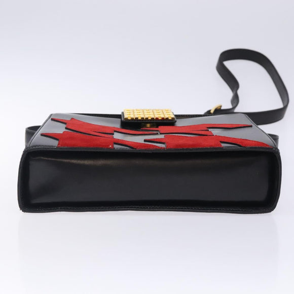 CELINE Arc de Triomphe Shoulder Bag Leather Black Red gold Auth 132815