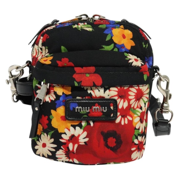 Miu Miu Shoulder Bag Canvas Black Gold Auth 132826