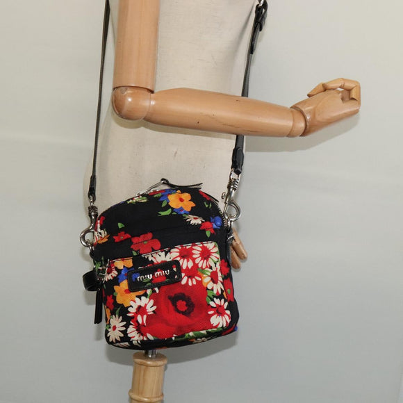 Miu Miu Shoulder Bag Canvas Black Gold Auth 132826