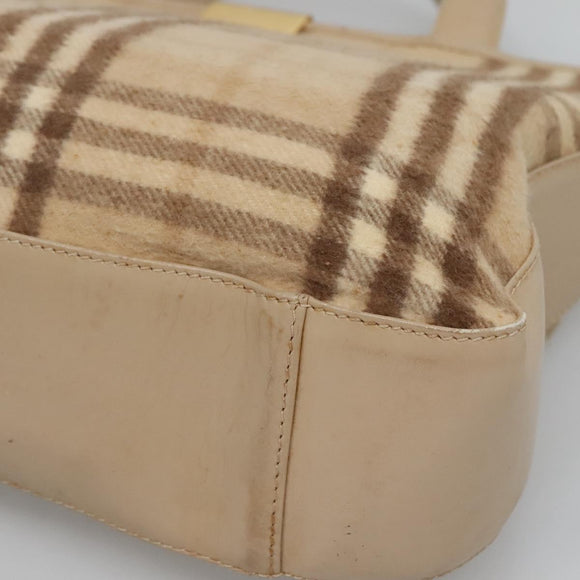 Burberrys Nova Check Hand Bag Wool Leather Beige Gold Auth 132827