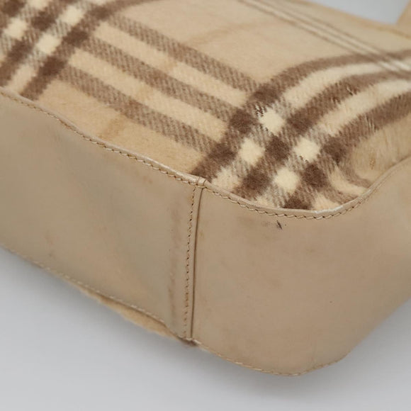 Burberrys Nova Check Hand Bag Wool Leather Beige Gold Auth 132827