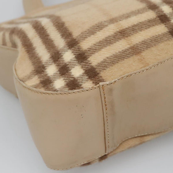 Burberrys Nova Check Hand Bag Wool Leather Beige Gold Auth 132827