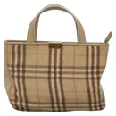 Burberrys Nova Check Hand Bag Wool Leather Beige Gold Auth 132827-2