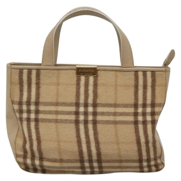 Burberrys Nova Check Hand Bag Wool Leather Beige Gold Auth 132827 - 0