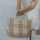 Burberrys Nova Check Hand Bag Wool Leather Beige Gold Auth 132827-21