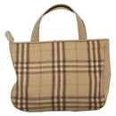 Burberrys Nova Check Hand Bag Wool Leather Beige Gold Auth 132827-3