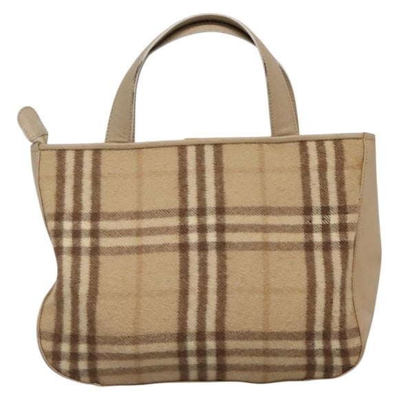 Burberrys Nova Check Hand Bag Wool Leather Beige Gold Auth 132827