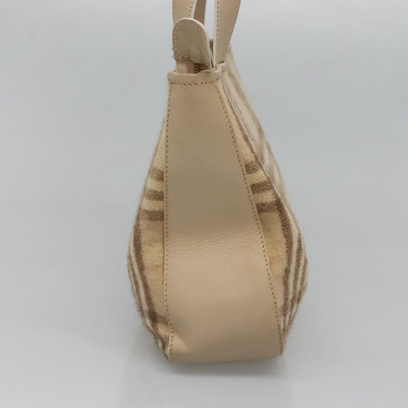 Burberrys Nova Check Hand Bag Wool Leather Beige Gold Auth 132827