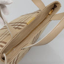 Burberrys Nova Check Hand Bag Wool Leather Beige Gold Auth 132827-6