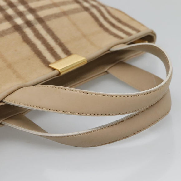 Burberrys Nova Check Hand Bag Wool Leather Beige Gold Auth 132827