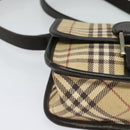 BURBERRY Nova Check Blue Label Bag Canvas Leather Beige Silver Auth 132828-9