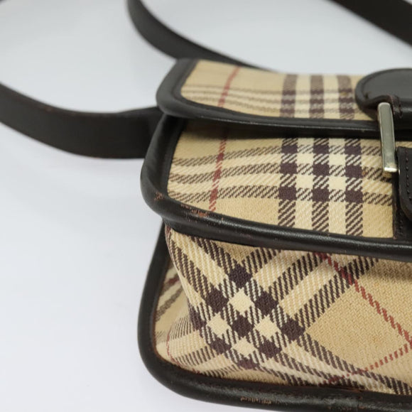 BURBERRY Nova Check Blue Label Bag Canvas Leather Beige Silver Auth 132828