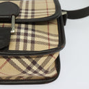 BURBERRY Nova Check Blue Label Bag Canvas Leather Beige Silver Auth 132828-14