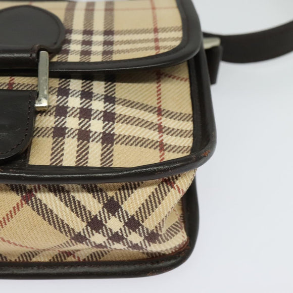BURBERRY Nova Check Blue Label Bag Canvas Leather Beige Silver Auth 132828