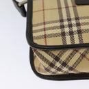 BURBERRY Nova Check Blue Label Bag Canvas Leather Beige Silver Auth 132828-15