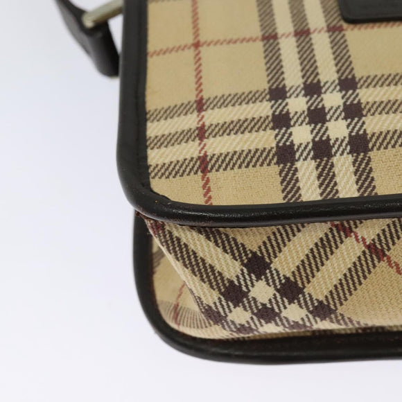 BURBERRY Nova Check Blue Label Bag Canvas Leather Beige Silver Auth 132828