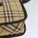 BURBERRY Nova Check Blue Label Bag Canvas Leather Beige Silver Auth 132828-16