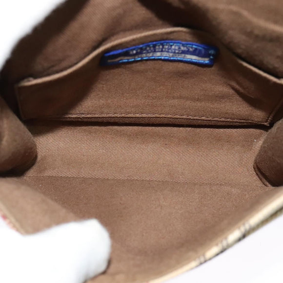 BURBERRY Nova Check Blue Label Bag Canvas Leather Beige Silver Auth 132828