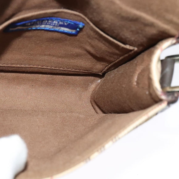 BURBERRY Nova Check Blue Label Bag Canvas Leather Beige Silver Auth 132828