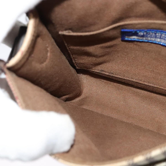 BURBERRY Nova Check Blue Label Bag Canvas Leather Beige Silver Auth 132828