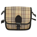 BURBERRY Nova Check Blue Label Bag Canvas Leather Beige Silver Auth 132828-13