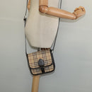 BURBERRY Nova Check Blue Label Bag Canvas Leather Beige Silver Auth 132828-22