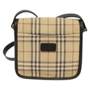 BURBERRY Nova Check Blue Label Bag Canvas Leather Beige Silver Auth 132828-2