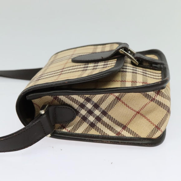 BURBERRY Nova Check Blue Label Bag Canvas Leather Beige Silver Auth 132828