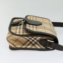 BURBERRY Nova Check Blue Label Bag Canvas Leather Beige Silver Auth 132828-4