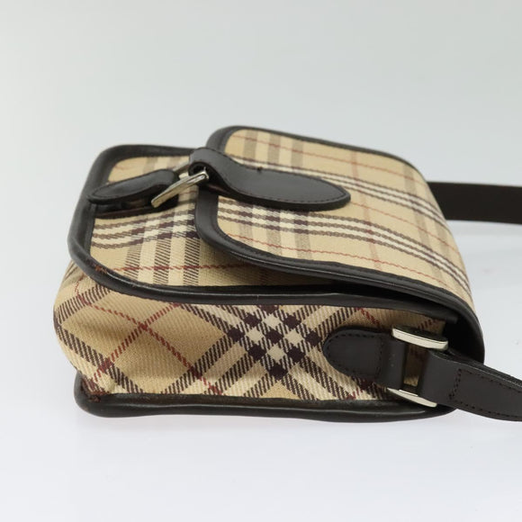 BURBERRY Nova Check Blue Label Bag Canvas Leather Beige Silver Auth 132828