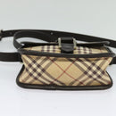 BURBERRY Nova Check Blue Label Bag Canvas Leather Beige Silver Auth 132828-5