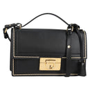 Salvatore Ferragamo Gancini Hand Bag Leather 2way Black Gold Auth 132847V-1