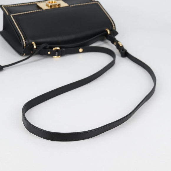 Salvatore Ferragamo Gancini Hand Bag Leather 2way Black Gold Auth 132847V