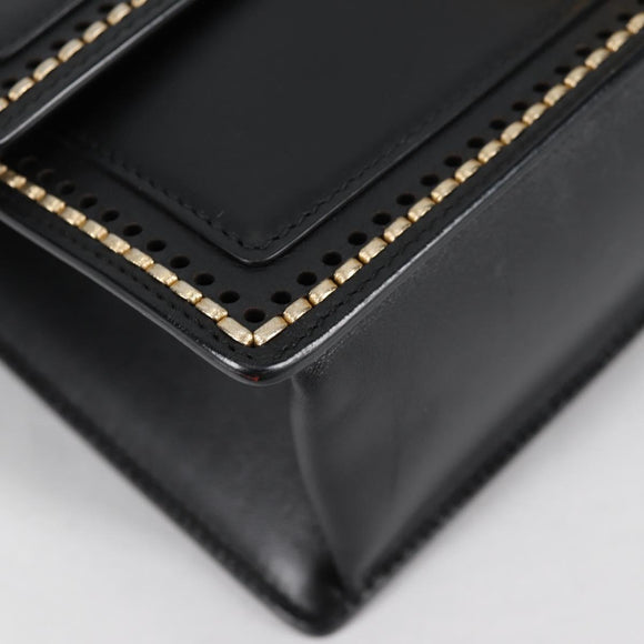 Salvatore Ferragamo Gancini Hand Bag Leather 2way Black Gold Auth 132847V