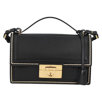 Salvatore Ferragamo Gancini Hand Bag Leather 2way Black Gold Auth 132847V - 0