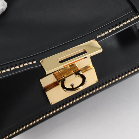Salvatore Ferragamo Gancini Hand Bag Leather 2way Black Gold Auth 132847V