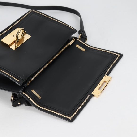 Salvatore Ferragamo Gancini Hand Bag Leather 2way Black Gold Auth 132847V