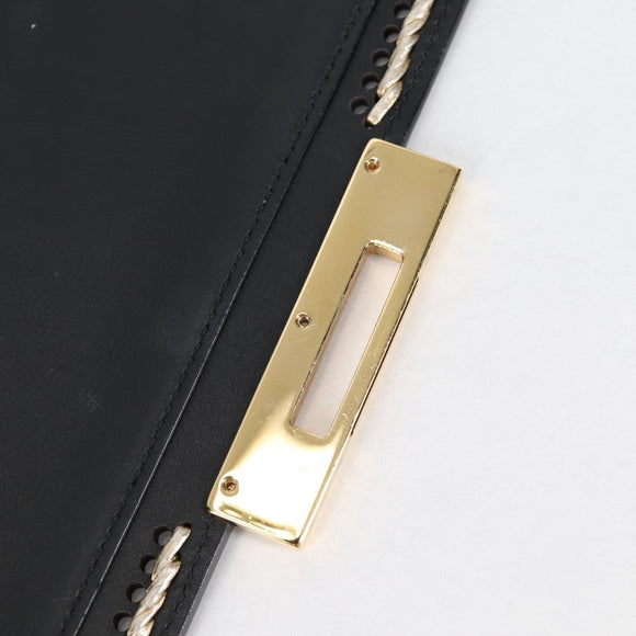 Salvatore Ferragamo Gancini Hand Bag Leather 2way Black Gold Auth 132847V