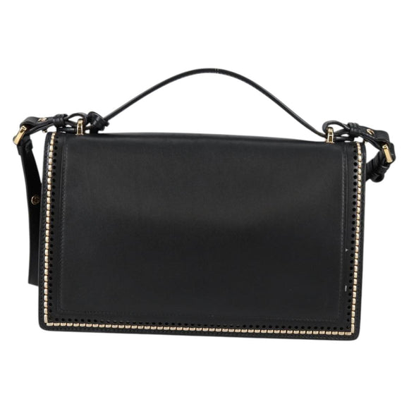 Salvatore Ferragamo Gancini Hand Bag Leather 2way Black Gold Auth 132847V