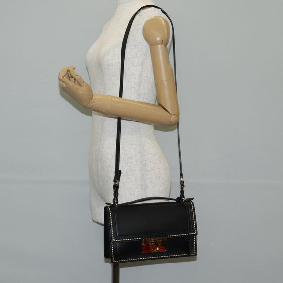 Salvatore Ferragamo Gancini Hand Bag Leather 2way Black Gold Auth 132847V